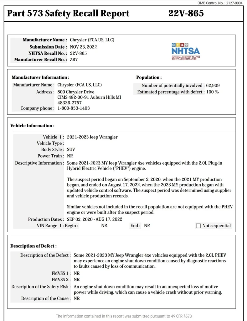 Safety Recall Report